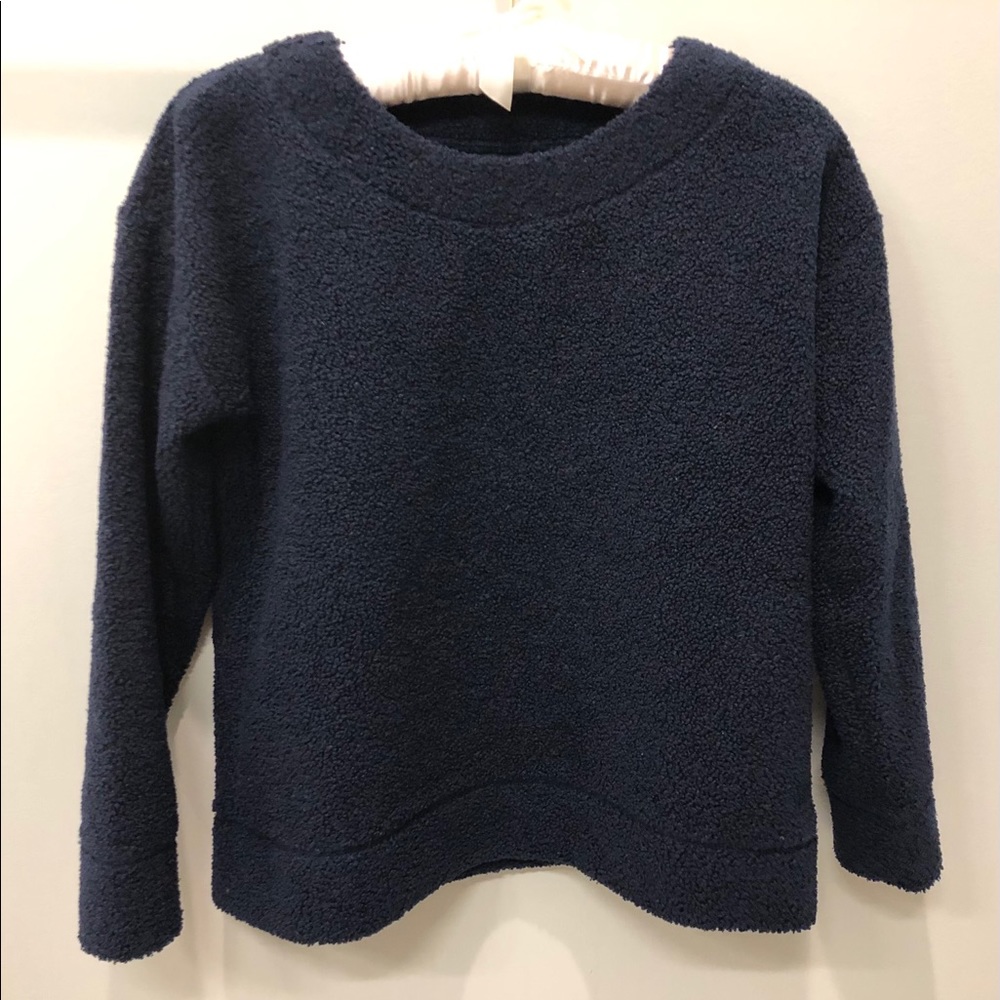 J Crew Vintage Fleece Teddy Crop Sweatshirt ~ Navy